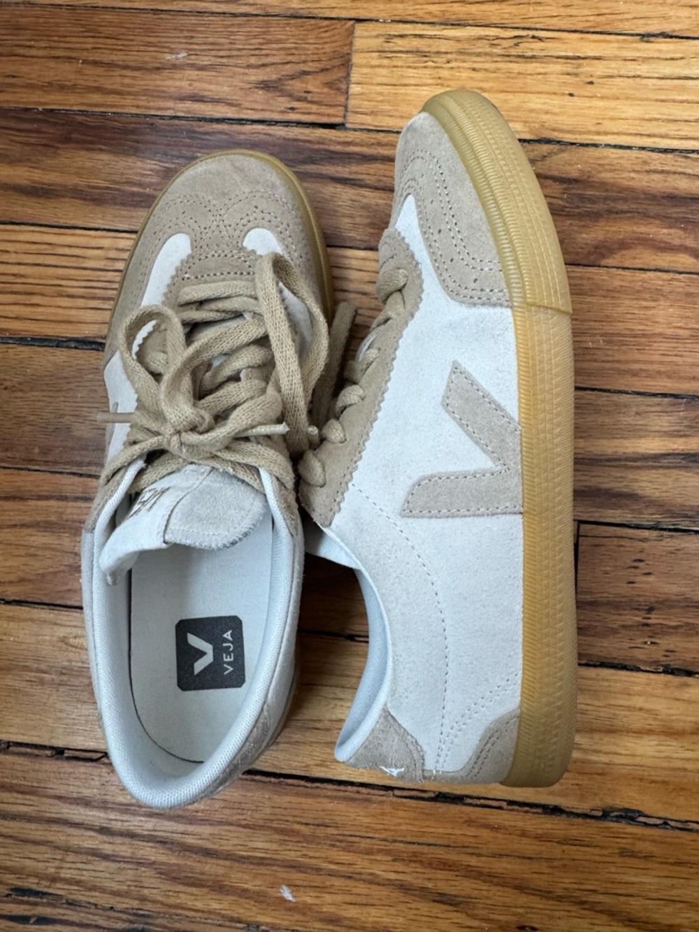 Veja V-10 Style Suede Sneakers in Beige and Cream